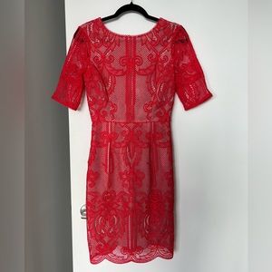 Reiss coral short sleeve lace dress